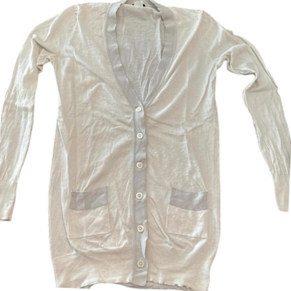 Y2K J Crew Ivory and grey cardigan size medium Womans cashhmere cotton‎ blend